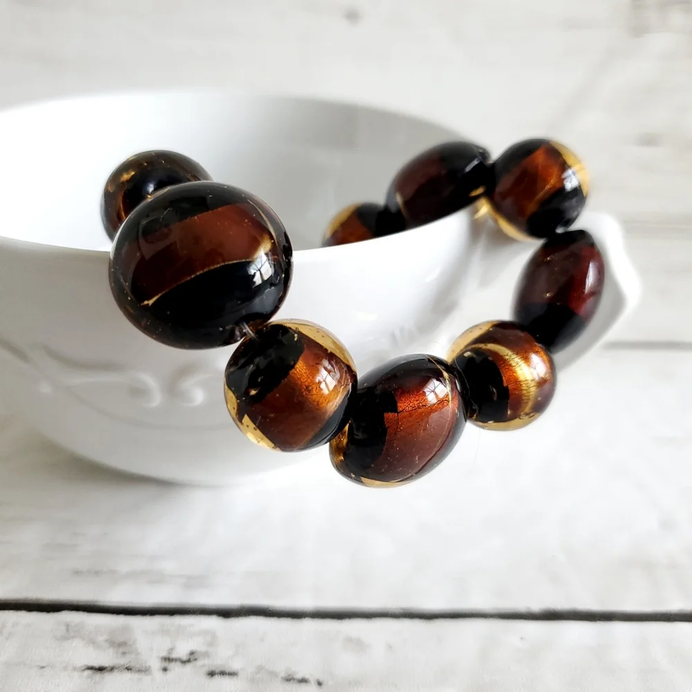 Exquisite Statement Bracelet, Heavy Amber Glass Beads, New With Tags